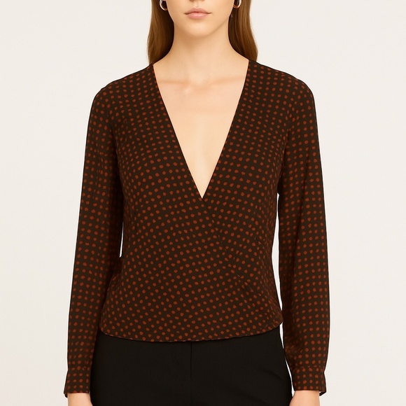 DVF Diane Von Furstenberg Black/Red Polka Dot Silk Blouse, Size 10 - Picture 1 of 10